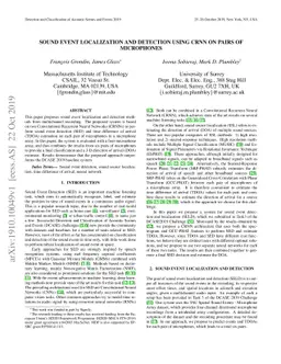 Sound Event Localization and Detection Using CRNN on Pairs of
  Microphones