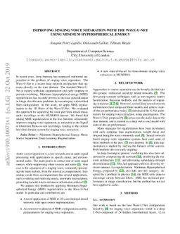 Improving singing voice separation with the Wave-U-Net using Minimum
  Hyperspherical Energy