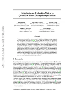 Establishing an Evaluation Metric to Quantify Climate Change Image
  Realism