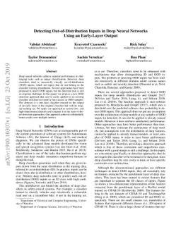 Detecting Out-of-Distribution Inputs in Deep Neural Networks Using an
  Early-Layer Output
