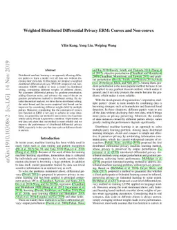 Weighted Distributed Differential Privacy ERM: Convex and Non-convex