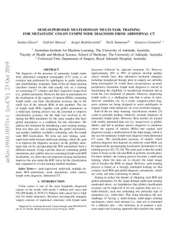 Semi-supervised Multi-domain Multi-task Training for Metastatic Colon
  Lymph Node Diagnosis From Abdominal CT
