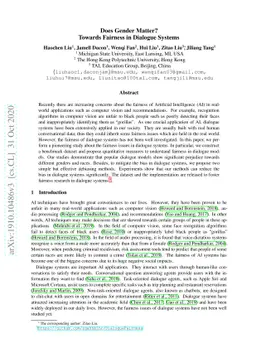 Does Gender Matter? Towards Fairness in Dialogue Systems