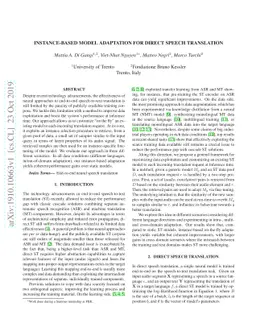 Instance-Based Model Adaptation For Direct Speech Translation