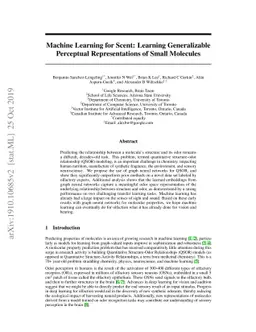 Machine Learning for Scent: Learning Generalizable Perceptual
  Representations of Small Molecules