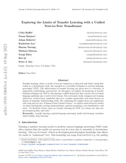 Exploring the Limits of Transfer Learning with a Unified Text-to-Text
  Transformer