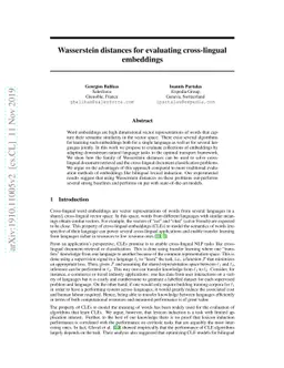 Wasserstein distances for evaluating cross-lingual embeddings