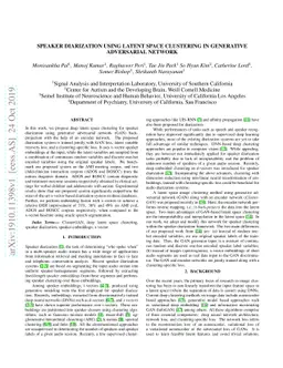 Speaker diarization using latent space clustering in generative
  adversarial network