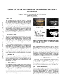 MediaEval 2019: Concealed FGSM Perturbations for Privacy Preservation