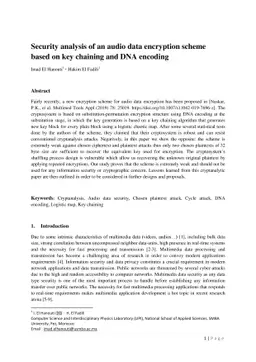 Security analysis of an audio data encryption scheme based on key
  chaining and DNA encoding