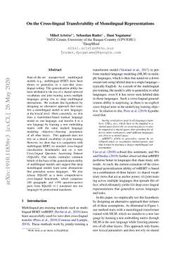 On the Cross-lingual Transferability of Monolingual Representations