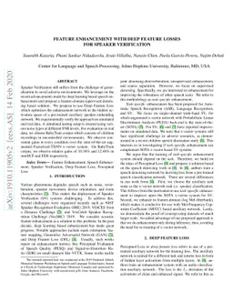 Feature Enhancement with Deep Feature Losses for Speaker Verification