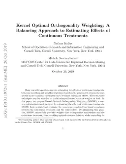 Kernel Optimal Orthogonality Weighting: A Balancing Approach to
  Estimating Effects of Continuous Treatments