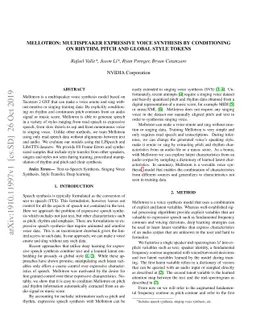Mellotron: Multispeaker expressive voice synthesis by conditioning on
  rhythm, pitch and global style tokens