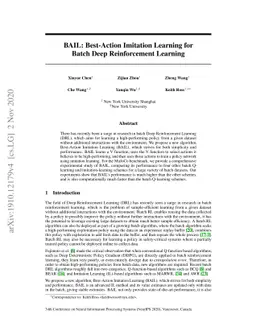 BAIL: Best-Action Imitation Learning for Batch Deep Reinforcement
  Learning