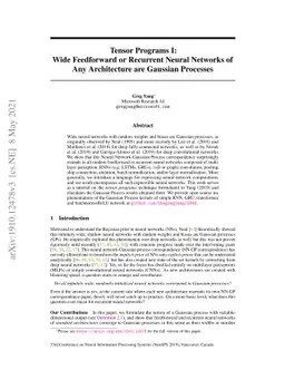 Tensor Programs I: Wide Feedforward or Recurrent Neural Networks of Any
  Architecture are Gaussian Processes