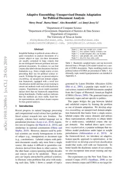 Adaptive Ensembling: Unsupervised Domain Adaptation for Political
  Document Analysis