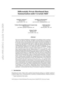 Differentially Private Distributed Data Summarization under Covariate
  Shift