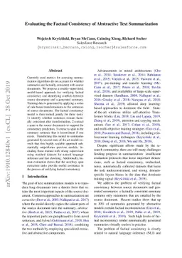 Evaluating the Factual Consistency of Abstractive Text Summarization