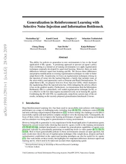 Generalization in Reinforcement Learning with Selective Noise Injection
  and Information Bottleneck