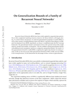 On Generalization Bounds of a Family of Recurrent Neural Networks