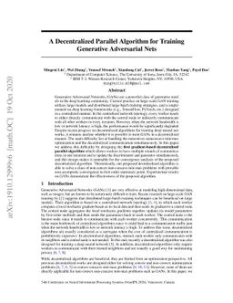 A Decentralized Parallel Algorithm for Training Generative Adversarial
  Nets