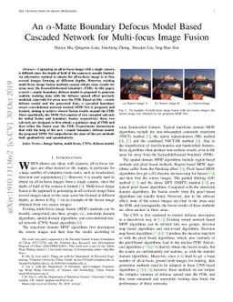 An α-Matte Boundary Defocus Model Based Cascaded Network for
  Multi-focus Image Fusion
