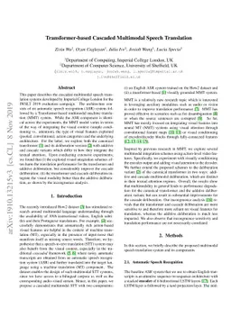 Transformer-based Cascaded Multimodal Speech Translation