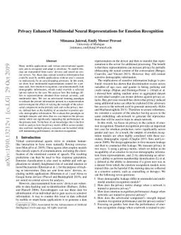 Privacy Enhanced Multimodal Neural Representations for Emotion
  Recognition