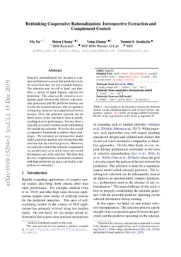 Rethinking Cooperative Rationalization: Introspective Extraction and
  Complement Control