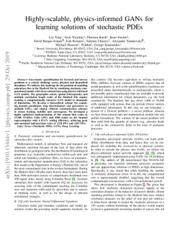 Highly-scalable, physics-informed GANs for learning solutions of
  stochastic PDEs