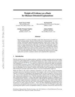 Weight of Evidence as a Basis for Human-Oriented Explanations