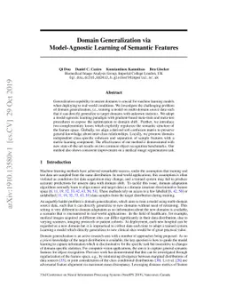 Domain Generalization via Model-Agnostic Learning of Semantic Features