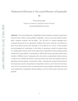 Mathematical decisions and non-causal elements of explainable AI