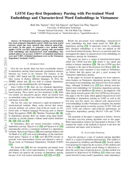 LSTM Easy-first Dependency Parsing with Pre-trained Word Embeddings and
  Character-level Word Embeddings in Vietnamese