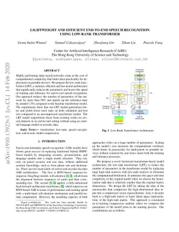 Lightweight and Efficient End-to-End Speech Recognition Using Low-Rank
  Transformer