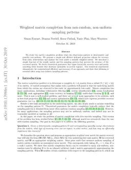 Weighted matrix completion from non-random, non-uniform sampling
  patterns