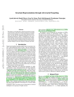 Invariant Representations through Adversarial Forgetting
