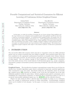Provable Computational and Statistical Guarantees for Efficient Learning
  of Continuous-Action Graphical Games