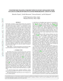 Unsupervised Training for Deep Speech Source Separation with
  Kullback-Leibler Divergence Based Probabilistic Loss Function
