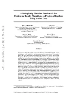 A Biologically Plausible Benchmark for Contextual Bandit Algorithms in
  Precision Oncology Using in vitro Data
