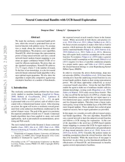 Neural Contextual Bandits with UCB-based Exploration