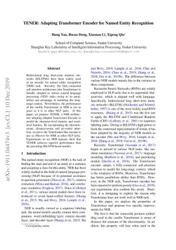 TENER: Adapting Transformer Encoder for Named Entity Recognition