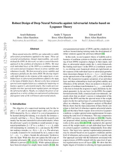 Robust Design of Deep Neural Networks against Adversarial Attacks based
  on Lyapunov Theory