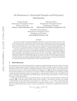 On Robustness to Adversarial Examples and Polynomial Optimization