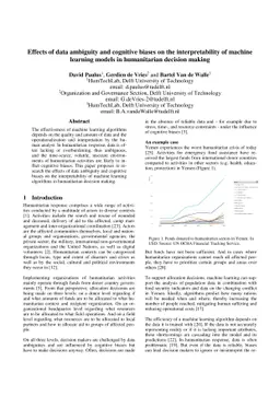 Effects of data ambiguity and cognitive biases on the interpretability
  of machine learning models in humanitarian decision making