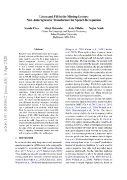 Listen and Fill in the Missing Letters: Non-Autoregressive Transformer
  for Speech Recognition