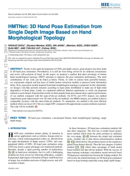 HMTNet:3D Hand Pose Estimation from Single Depth Image Based on Hand
  Morphological Topology