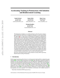 Accelerating Training in Pommerman with Imitation and Reinforcement
  Learning