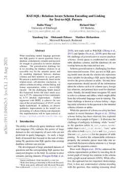 RAT-SQL: Relation-Aware Schema Encoding and Linking for Text-to-SQL
  Parsers